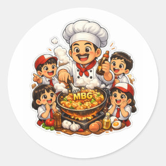 Adesivo Redondo crianças da escola primária chef família culinária