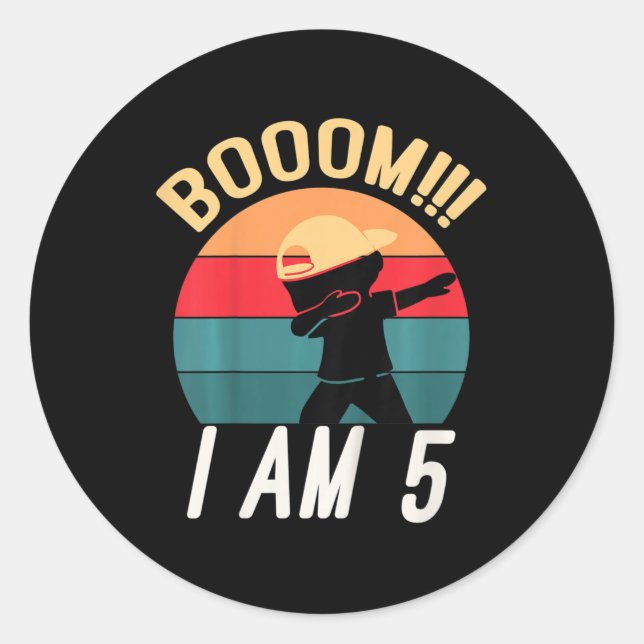 Adesivo Redondo Crianças Dabbing Birthday 5 Anos Aniversário Outfi (Frente)