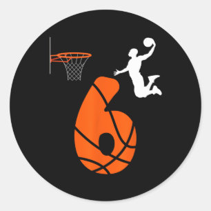 Adesivo Redondo Crianças de 6 anos, Slam Dunk é meu 6 Birthday Bas