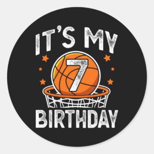 Adesivo Redondo Crianças de 7 anos Bysketbyll Esporte 7 Birthday B