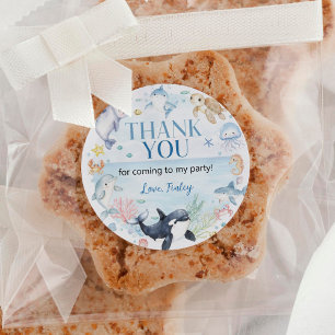 Adesivo Redondo Crianças De Animais Do Oceano Sob O Aniversário Do