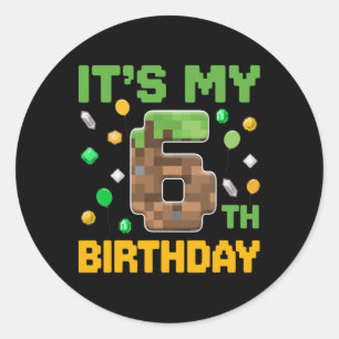 Adesivo Redondo Crianças de Aniversário É o meu 6 Aniversário Game