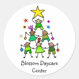 Adesivo Redondo Crianças de Árvores de Natal Personalizadas