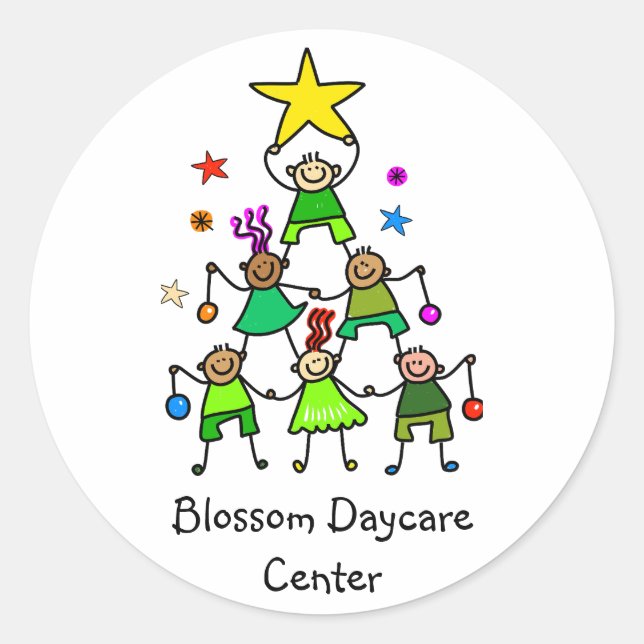 Adesivo Redondo Crianças de Árvores de Natal Personalizadas (Frente)