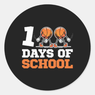 Adesivo Redondo Crianças De Basquete Do Dia Da Escola 100 Dias De