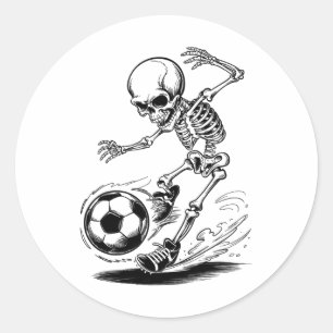 Adesivo Redondo Crianças de Esqueleto Assustadoras Jogando Futebol