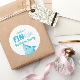 Adesivo Redondo Crianças De Festa de aniversário De Tubarão Fina-T