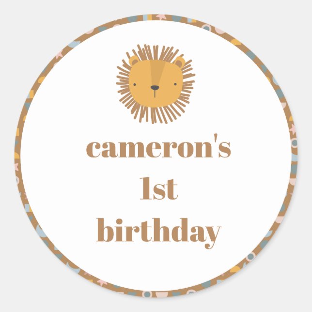 Adesivo Redondo Crianças de Leão-Cinto Festa de aniversário Person (Frente)