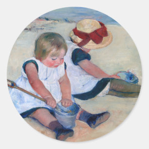 Adesivo Redondo Crianças de Mary Cassatt Brincando na Praia 1884
