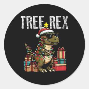 Adesivo Redondo Crianças de Natal Árvore de Dinossauro Rex Xmas Tr
