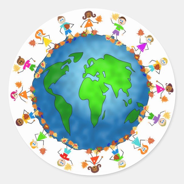 Adesivo Redondo Crianças de queda global (Frente)
