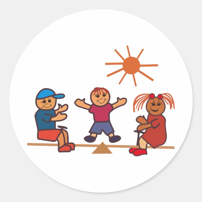Adesivo Redondo Crianças de Teeter-Totter (Frente)