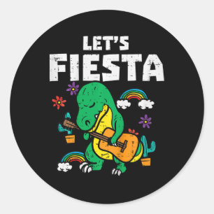 Adesivo Redondo Crianças Deixam Fiesta Dino Trex Cute Toddler Cinc