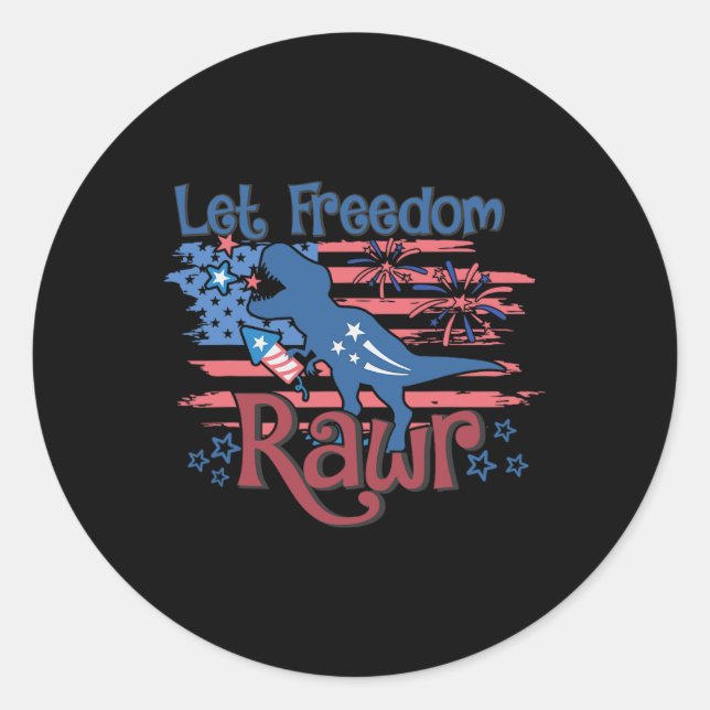 Adesivo Redondo Crianças Deixam Liberdade Rawr T-rex Dinossauro Us (Frente)