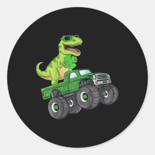 Adesivo Redondo Crianças Dia de São Patrício T Rex Monster Truck D