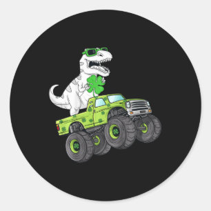 Adesivo Redondo Crianças Dia de São Patrício T Rex Monster Truck D