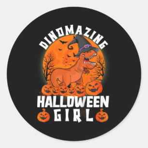 Adesivo Redondo Crianças Dinomando Rapariga De Halloween Dinossaur