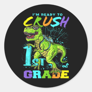 Adesivo Redondo Crianças Divertidas Primeira Classe T-Rex Tee