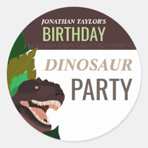 Adesivo Redondo Crianças do Partido T Rex Dinossaur Aniversário