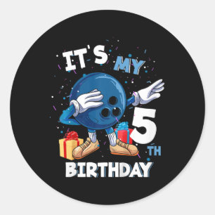 Adesivo Redondo Crianças É Meu Aniversário 5 De 5 Anos De Boliche