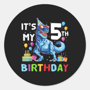 Adesivo Redondo Crianças É o meu aniversário de 5 Feliz 5 anos T-R