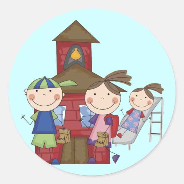 Adesivo Redondo Crianças e T-shirts e ofertas escolares (Frente)