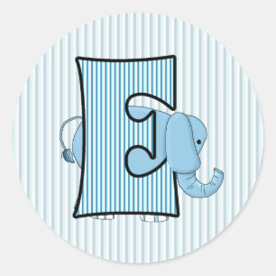 Adesivo Redondo Crianças Elefante Azul Monograma - Letra E
