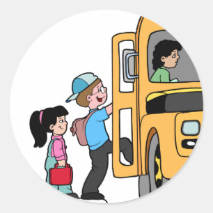 Adesivo Redondo Crianças Embarcando Ônibus