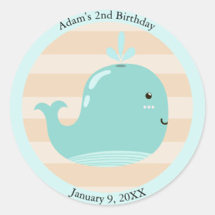 Adesivo Redondo Crianças escovando baleia debaixo do mar Aniversár