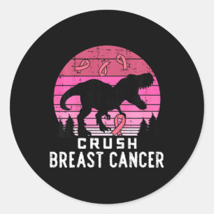 Adesivo Redondo Crianças Esmagam Cancer Rosa Trex Dino Consciência