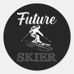 Adesivo Redondo Crianças Esquiando Futuro Skier Engraçado Cedo Par