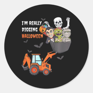 Adesivo Redondo Crianças, estou cavando o esqueleto do Halloween Z