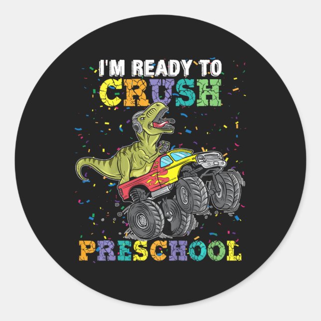 Adesivo Redondo Crianças, estou pronto para esmagar o caminhão pré (Frente)