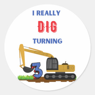 Adesivo Redondo Crianças Eu Realmente Desenho Virando 3 Escavadore