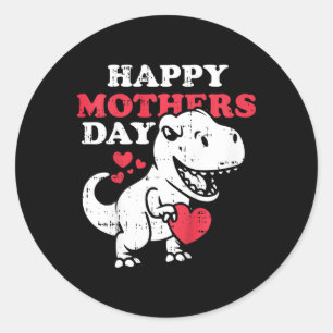 Adesivo Redondo Crianças Feliz dia de as mães Custa T Rex Dinosaur