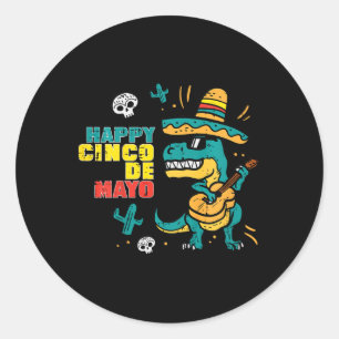 Adesivo Redondo Crianças Felizes Cinco De Mayo Dino Trex Cinco De