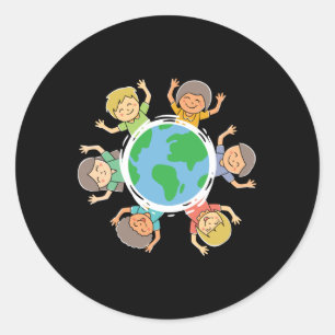 Adesivo Redondo Crianças felizes - Proteção Ambiental da Terra