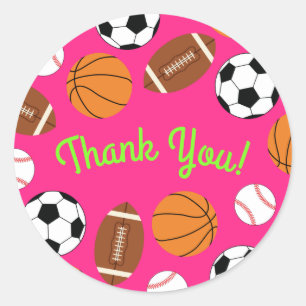 Adesivo Redondo Crianças Festas de aniversário Esportivas Meninas 