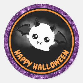 Adesivo Redondo Crianças Fofas Morcego & Glitter Roxo Feliz Hallow