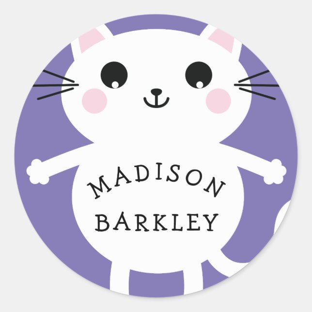 Adesivo Redondo Crianças Gatinho-Gatinho Nome Envelope Vinhetas-se (Frente)