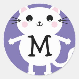Adesivo Redondo Crianças Gatinho Gato Gato Gato Monograma Envelope