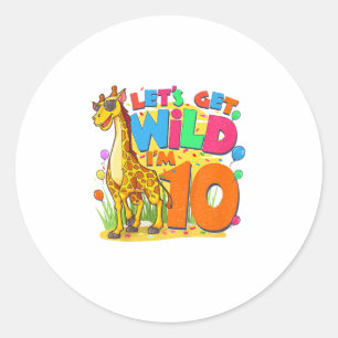 Adesivo Redondo Crianças Girafa Festa de aniversário de 10 anos Me