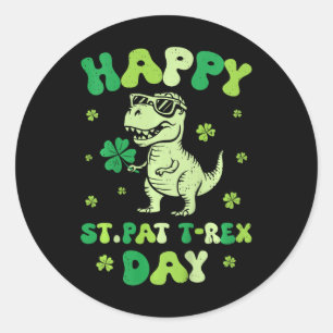 Adesivo Redondo Crianças Groovy Feliz St Pat T Rex Dia Dino Patric