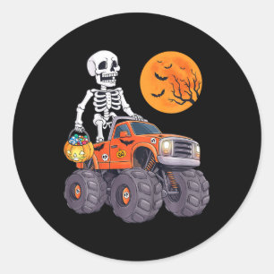 Adesivo Redondo Crianças Halloween Skeleton Monster Truck Engraçad