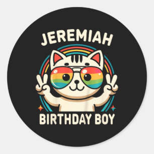 Adesivo Redondo Crianças: Jeremiah Birthday Boy Cat