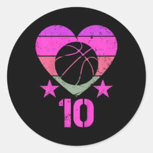 Adesivo Redondo Crianças Jogando Basquete No Aniversário De 10 Ano