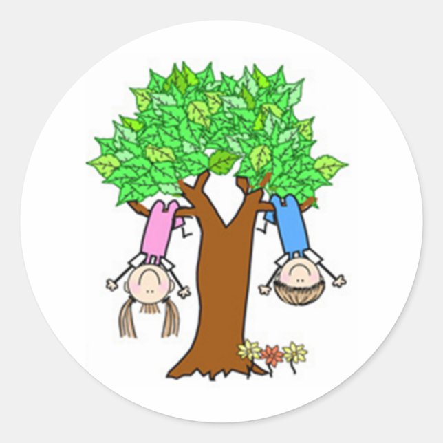 Adesivo Redondo Crianças Jogando figuras de palitos (Frente)