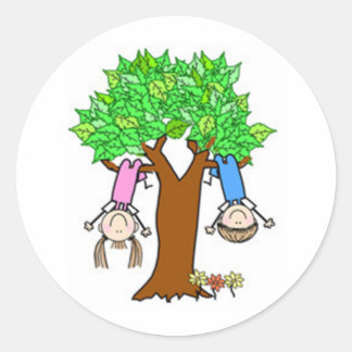 Adesivo Redondo Crianças Jogando figuras de palitos