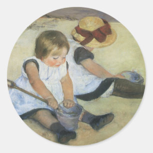 Adesivo Redondo Crianças jogando na praia por Mary Cassatt