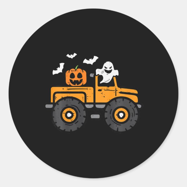 Adesivo Redondo Crianças Monster Truck Ghost Pumpkin Figurume de H (Frente)